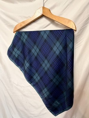 Vintage Cornelia James Silk Scarf Black Watch Plaid Square Blue 69cm