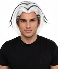 Men Two Tone Layered Anime Hair Black White Spiky Wig with Frosted Tips
