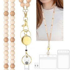Teacher Lanyard with ID Holder Cute Wooden Beaded Lanyards for ID Card Badges...
