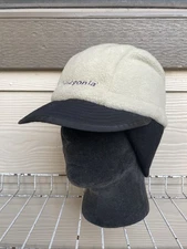 Patagonia Duckbill Fleece Cap Hat MEDIUM Ear Cover Adjustable White Black VTG