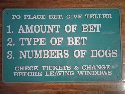 Collectible Dog Racing Betting Instructions Sign.