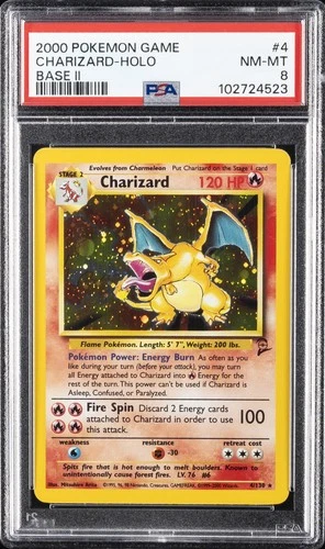 2000 POKEMON BASE SET 2 #4 CHARIZARD-HOLO PSA 8