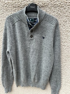 John Partridge Pullover Herren Luxus Lammwollmischung Grau Langarm Größe L