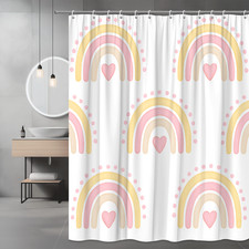 Cute Pink Rainbow Shower Curtain for Kids Bathroom Decor
