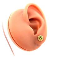 Designer 14k Yellow Gold Round Peridot Solitaire Rope Border Stud Post Earrings