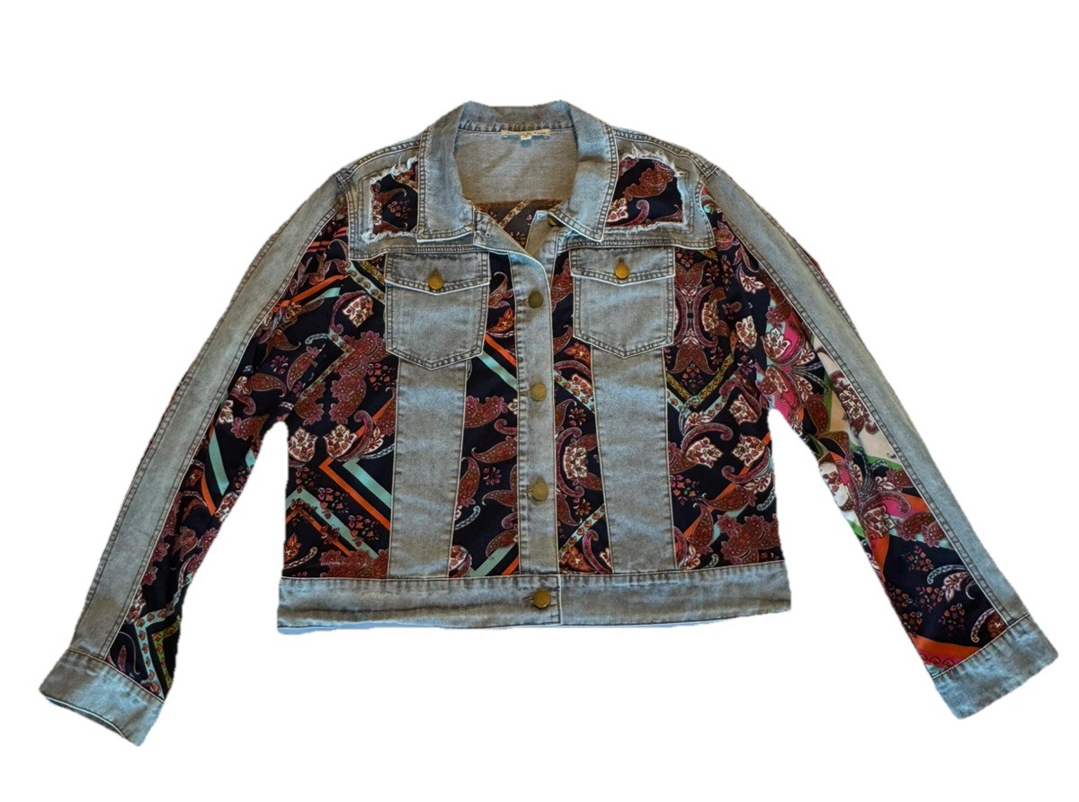 See and Be Seen Patchwork Denim Jacket Women’s M … - image 1