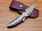 Leaf Design DAMASCUS STEEL Folding Pocket  Knife W/Damascus & Brass Handle. 9619