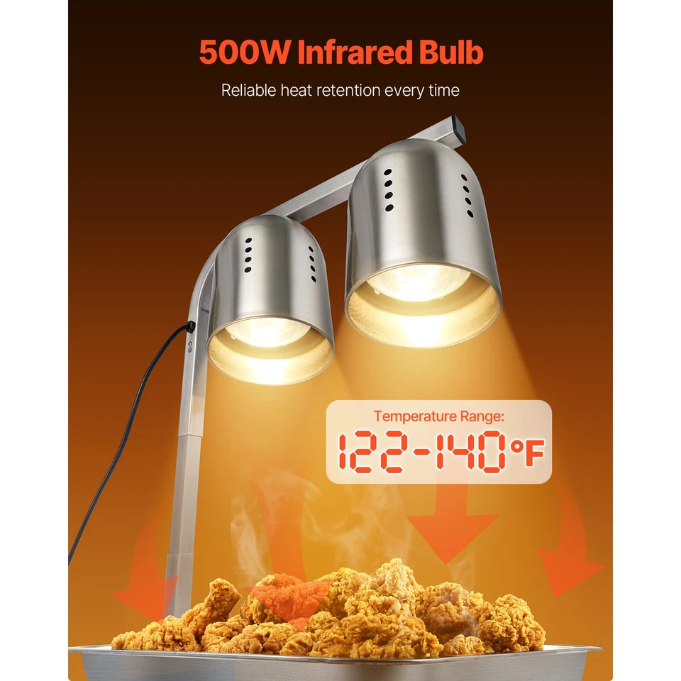 Commercial Food Heat Lamp with 500W Bulbs for Food Restaurant Kitchen - Image 4 of 4
