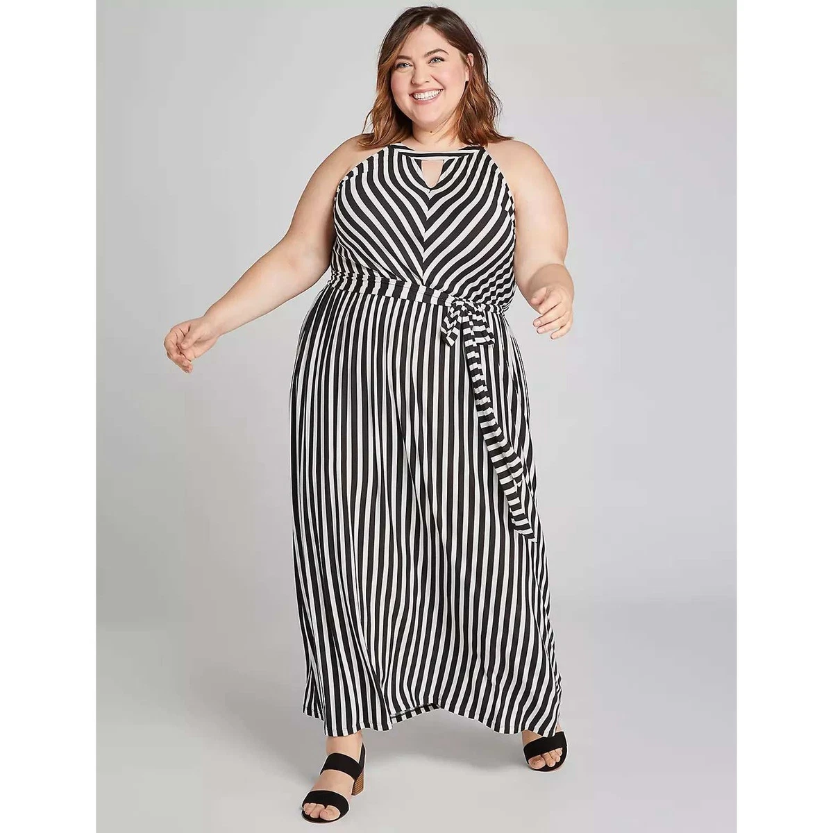 lane bryant striped maxi dress Lane Bryant Black And White Sleeveless Striped Maxi Dress Size 18/20