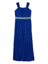 Girls Long Blue Crinkle Party  Holiday Dress Special Occasion Flower Girl