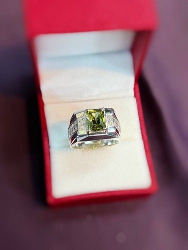 Peridot Ring for Men, 925 Silver, Peridot Gemstone Ring, Statement Signet Rings - Picture 5 of 5