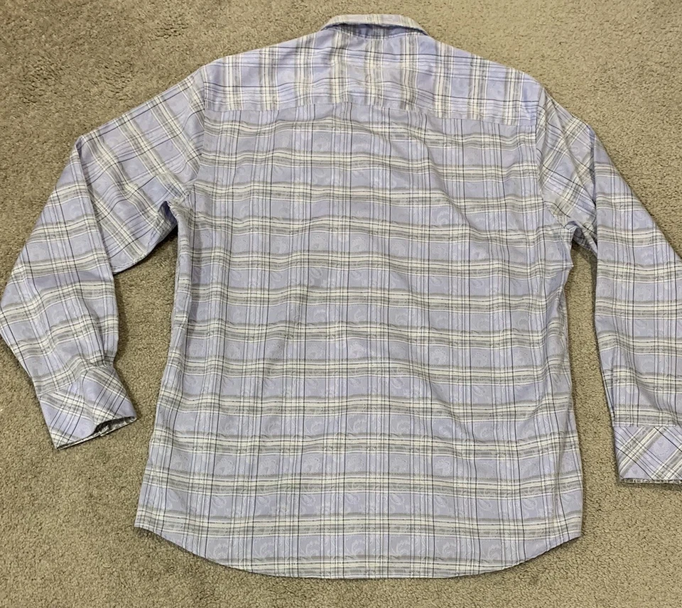 Camisa Zagiri Azul Cuadros Hombre Grande 100% Algodón Texturi Texturi Paisley Puño Abatible Foto 3 de 4