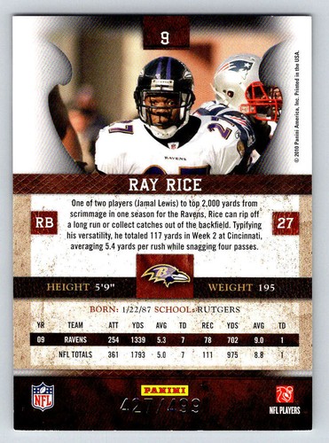 2010 Panini Plates and Patches #9 Ray Rice \499 (ref 196575) - Picture 2 of 2