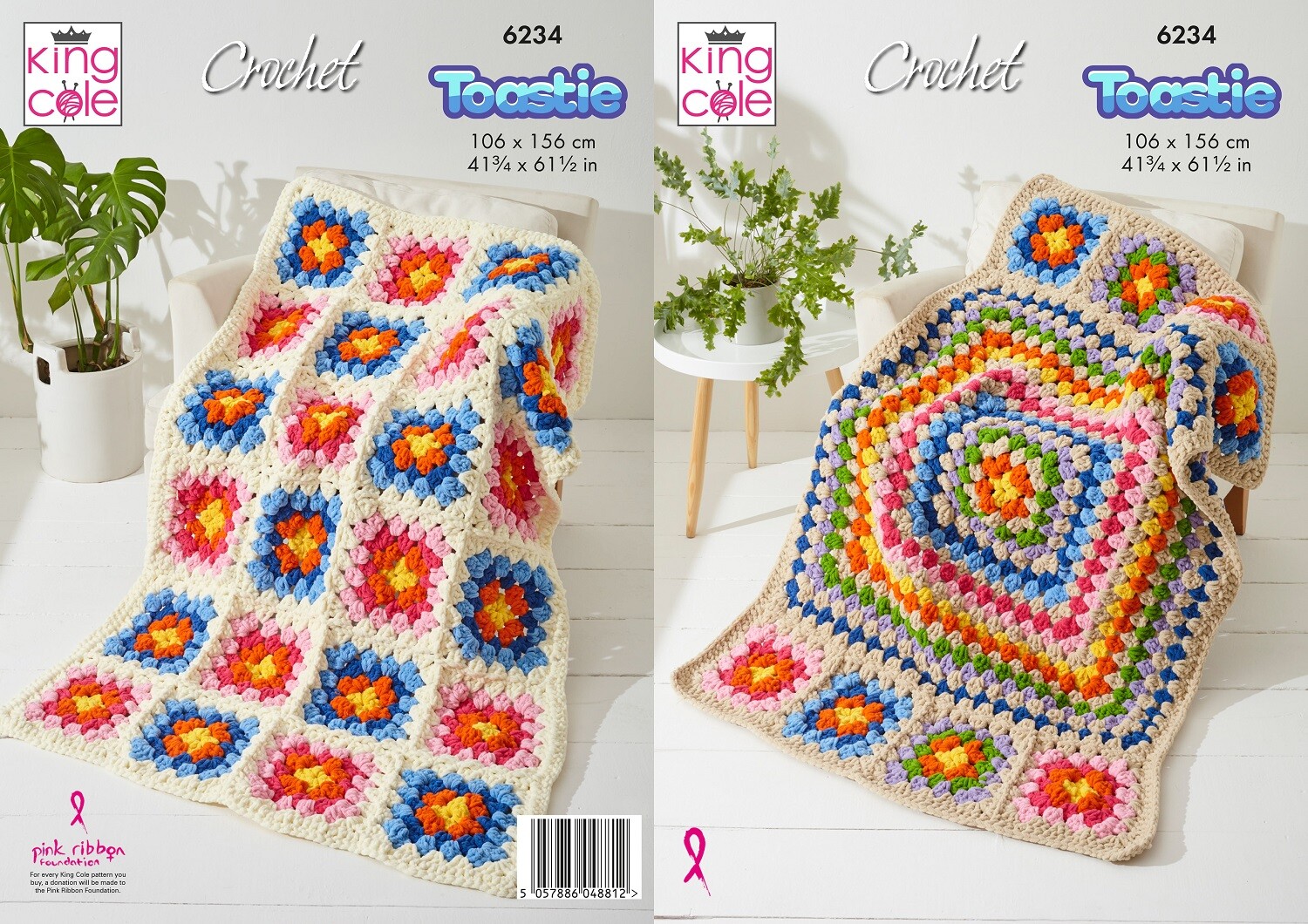 Crochet Pattern King Cole 6234 Toastie Chunky Blanket Throws with Two Designs