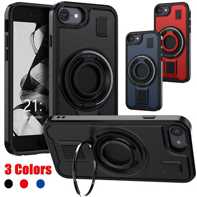 For iPhone SE 2022 3rd SE 2020 4.7'' Shockproof Case, Ring Kickstand Phone Cover