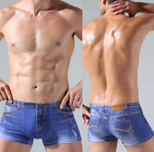 Pantalones Cortos de Jean Estampados de Denim para Hombres Boxer Baúl Ropa Interior Vestido Elegante Dinero Supermercado Foto 4 de 4