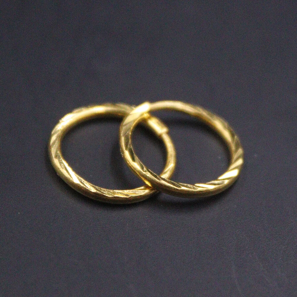 Solid 24K Yellow Gold Diamond Cut Stripe Band Hoop Earrings 0.47