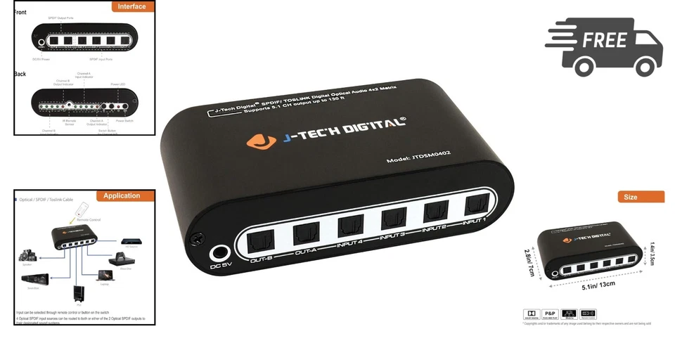 Optical Audio Matrix Switch 4x2 4K HDMI 120Hz 8K HDR Audio Extractor - Image 2 of 4