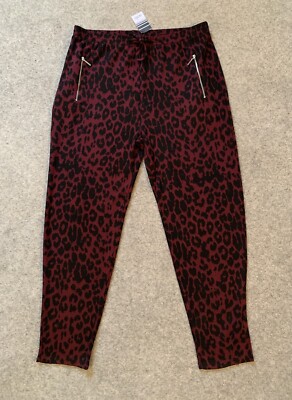 Wallis Animal Print Jogginghose High Rise Tapered Berry UK 14 NEU