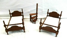 Puppenmöbel im Chippendale - Stil aber Mahagoni Holz 2 Betten +Trittleiter  (4)