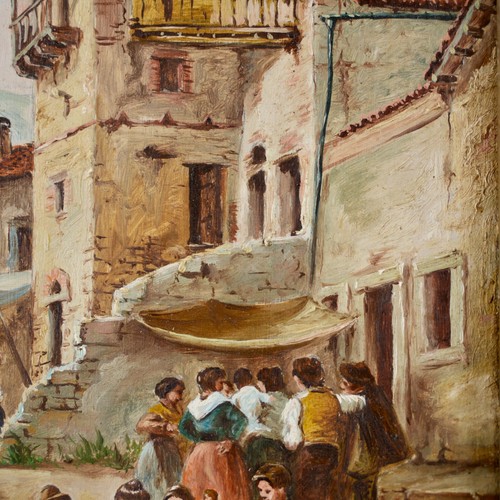 Antique Framed Early 20th C. Original Cityscape Oil on Board "Spanish Village" - Picture 6 of 15
