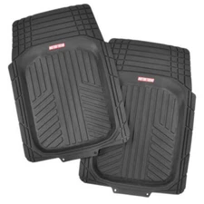 2PC Black Motor Trend Deep Dish Waterproof Rubber Floor Mats for Car Truck