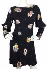 Free People Sunshadows Washed Black Floral Print Mini Dress Split Sleeve Sz 2