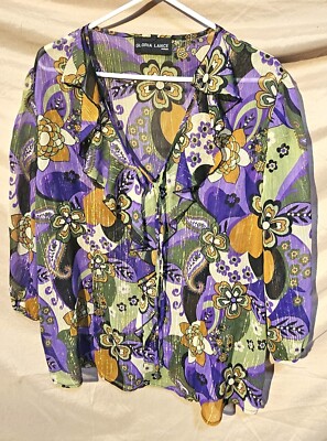GLORIA LANCE Sheer Floral Blouse - Pullover - XXL