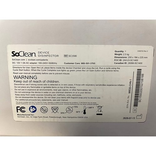 SoClean SC1500 Device Disinfector Kills 99% of Viruses & Bacteria (No ...
