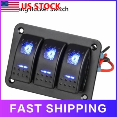 3 Position Toggle Rocker Switch Panel Blue LED 12V-24V Boat Marine RV Truck Car