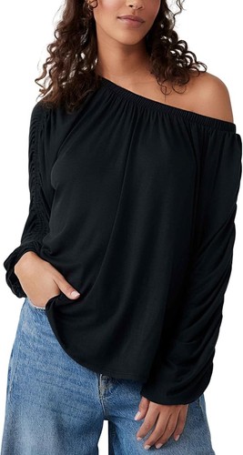 Free People Women's Black Oversized Care Serenade Tee Top Size XS NWT