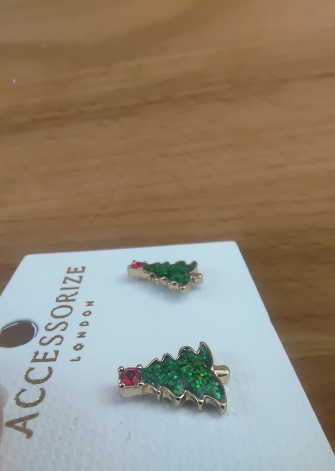 Accessorize Christmas tree stud earrings, new with tags, festive, holiday - Image 3 of 4