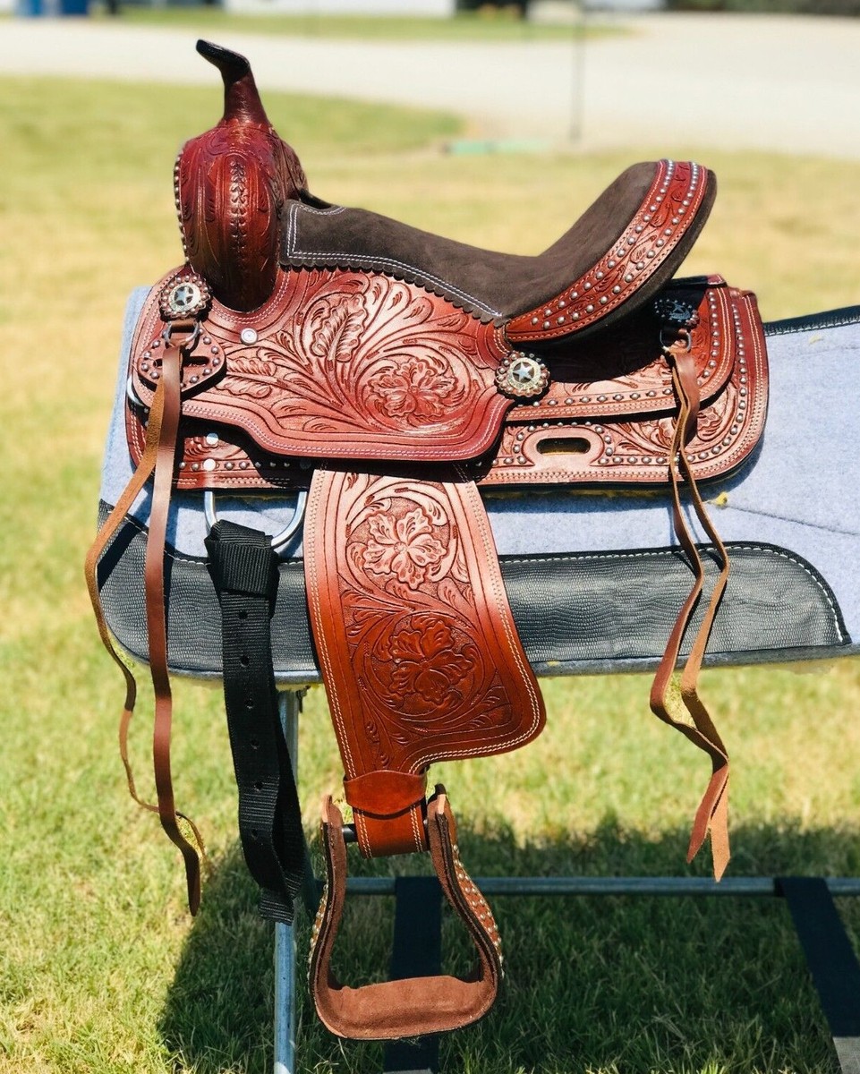 小物 WILDSWANS SADDLE PULL UP/TONGUE(EYELET) Kids Floral Tooled Western Horse Pleasure Saddle Red Color
