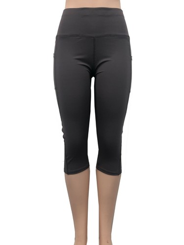 Damen YOGA Workout Gym Sport Hose Leggings Capri einfarbig mit Taschen #3061 - Bild 8 von 29