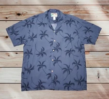 VTG Paradise Found Hawaiian Shirt with Palm Trees Men's Large Dark Gray