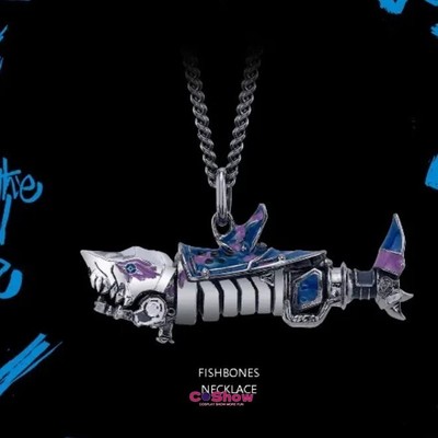Jinx Arcane Graffiti Fishbone Necklace Pendant Shark Cannon Cyberpunk Accessory