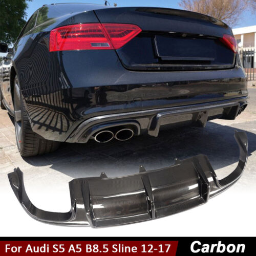 For Audi A5 Sline S5 Coupe 12-17 Carbon Fiber Rear Bumper Diffuser Lip Spoiler - Afbeelding 1 van 12