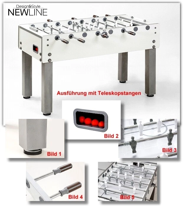 GARLANDO Kickertisch Tischkicker Kicker G-500 NewLine CLASSICO WEIß Teleskop