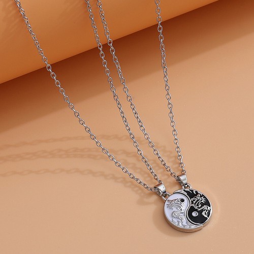 2Pcs Yin & Yang Pendant Necklace Dragon Matching Unique Taichi Couple Necklace - Picture 11 of 12