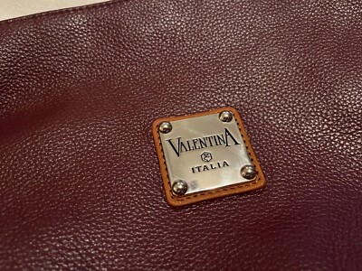 Valentina Italia Pebbled Leather Crossbody Bag Purse Burgundy With