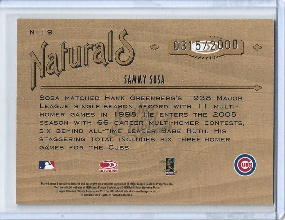 Sammy Sosa-Chicago Cubs-2005 Leather and Lumber Naturals #19 (315/2000) - Image 2 of 2