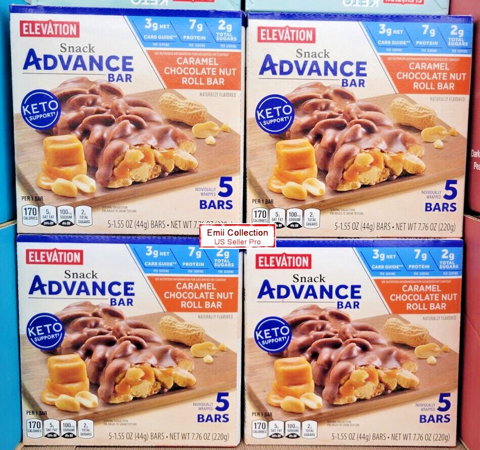 Elevation Caramel Chocolate Nut Roll Advance Bar Keto Support 7.76oz (4 Bars)
