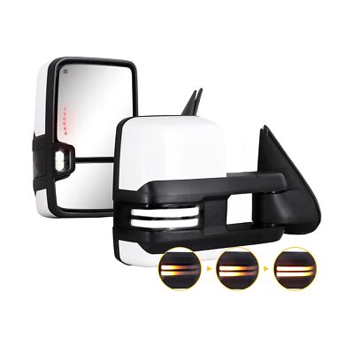 Towing Mirrors Painted White Switchback Turn Lights Compatible with 2003-2007...
