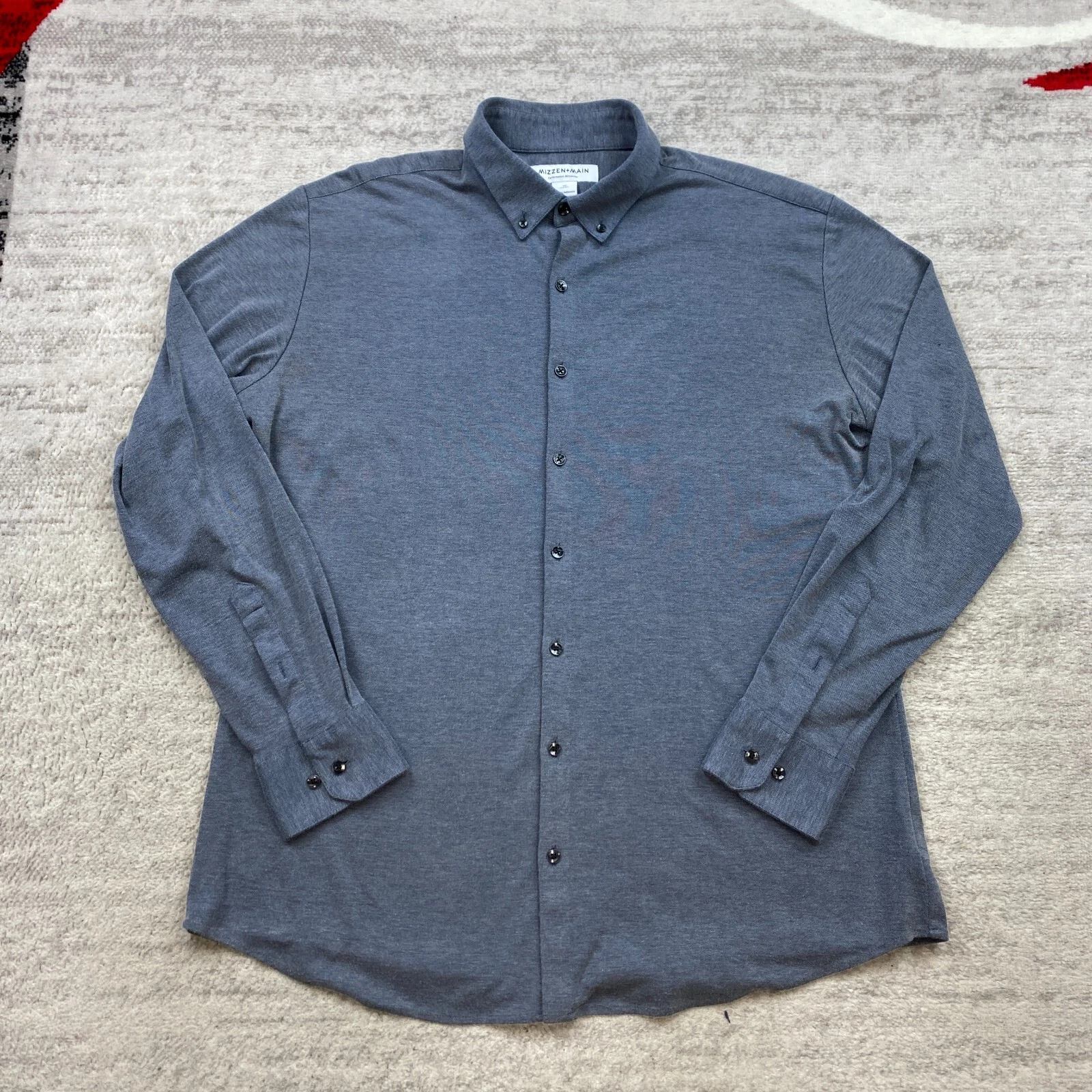 Mizzen + Main Performance Button Up Shirt Extra Large Blue Long Sleeve Golf Mens