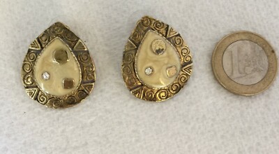 ancien lot de 2 paire boucles d oreille annees 60 cuivre emaille