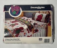 Barney and Friends 3 Pc Twin Child's Bed Sheet Set Pillowcase Rare New Sealed