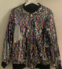 Cresay Sequin Rainbow Bomber Jacket Large
