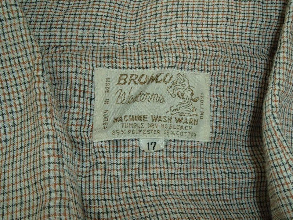 Camisa De Colección Bronco Westerns Botón A Cuadros Frente a Presión Talla 17 Rockabilly Vaquero Foto 4 de 4