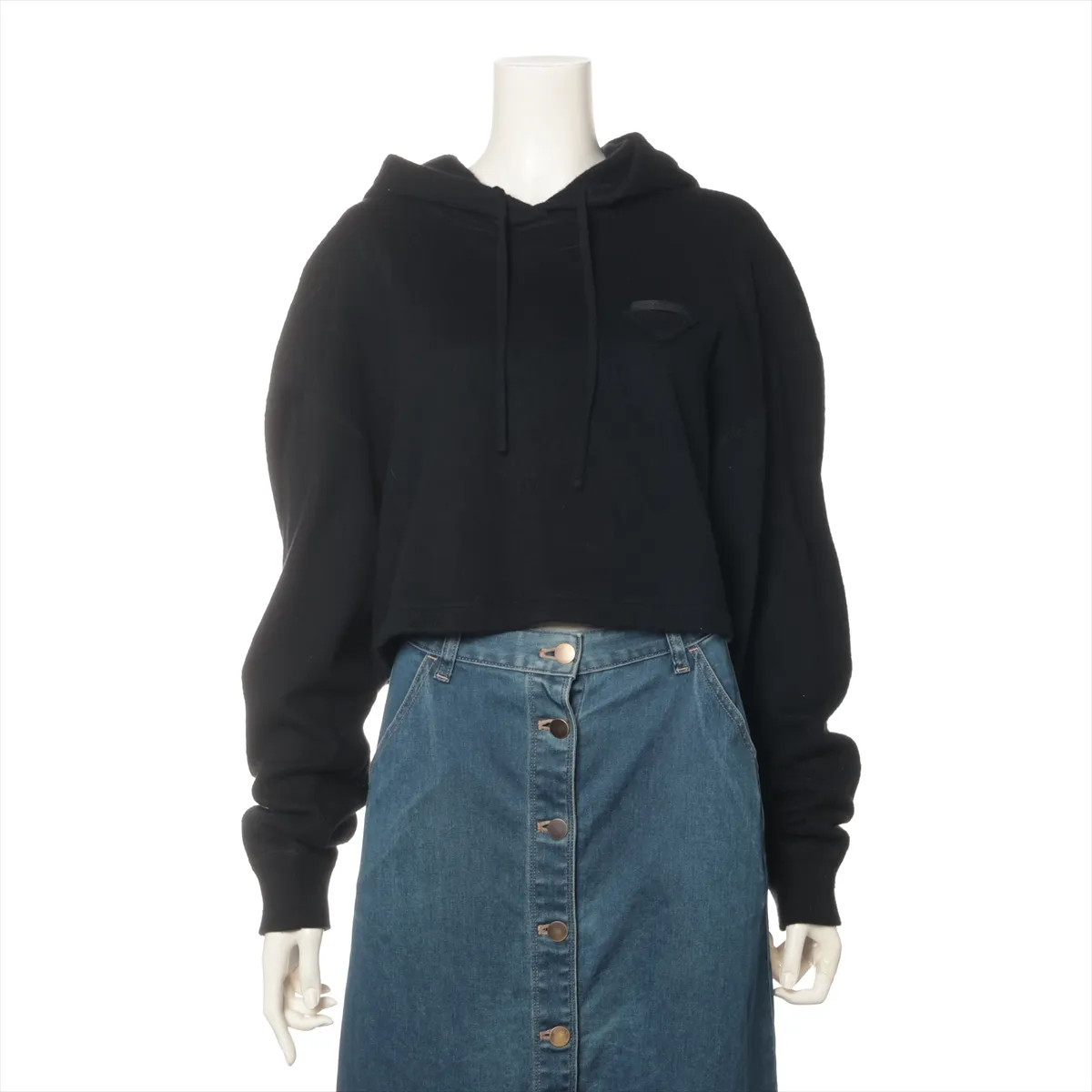 Prada Triangle logo 21 years Wool & Cashmere Hoodie 40 Ladies' Black No brand ta