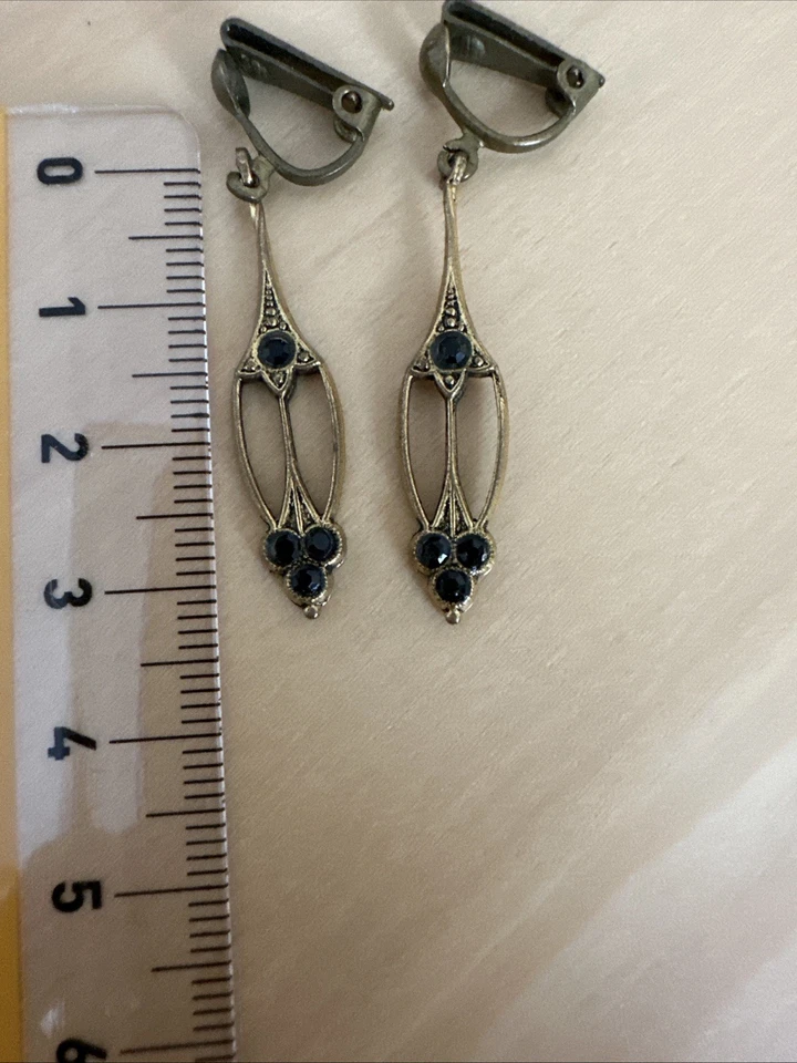 Jugendstil Onyx Ohringe  Antikgold Messing Einzelstück - Bild 4 von 4